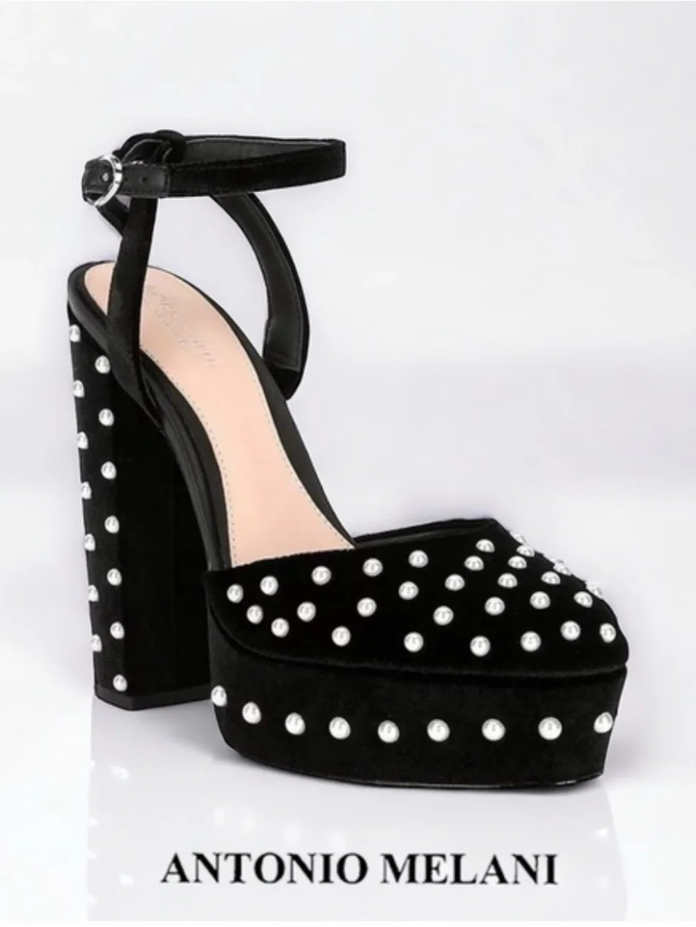ANTONIO MELANI Black Pearl-Stud Platform Sandals
